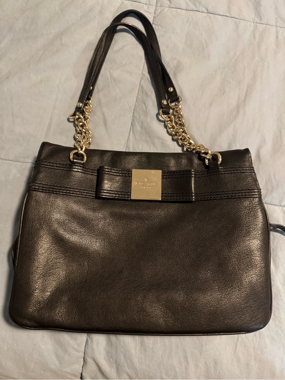 kate spade Black Leather Bag with Sliver Chain Straps with Matching Wallet